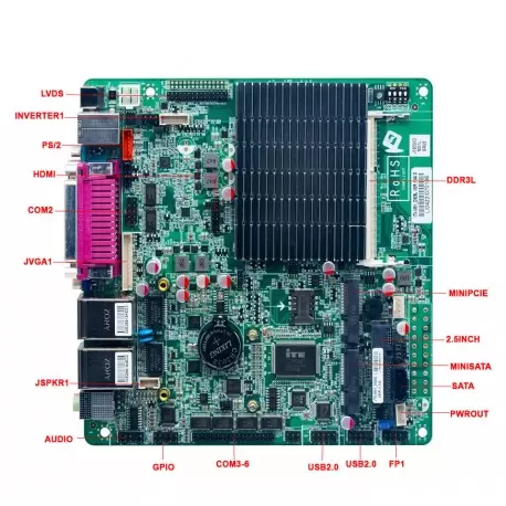 مادربرد صنعتی بدون فن  دو هسته ای J1800 / یک پورت lpt و یک پورت سریال / kc5515 محصول کویرکامپیوتر