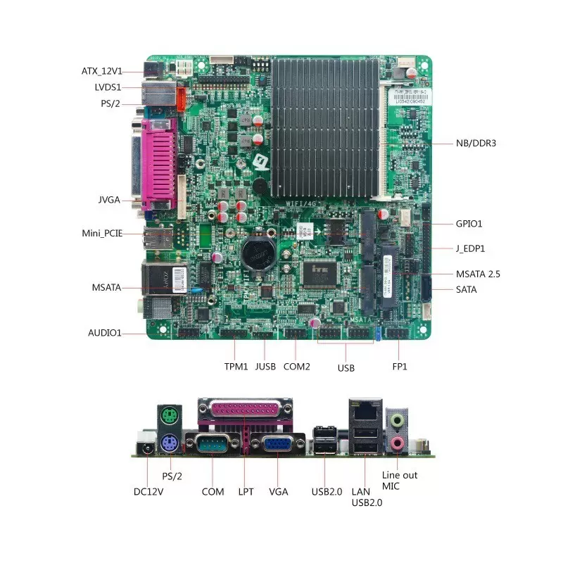  مادربردچهار هسته ای j1900 بدون فن صنعتی/یک پورتLPT/دو پورت کام/یک پورت لن/17*17 -مدل kc5013  کویرکامپیوتر