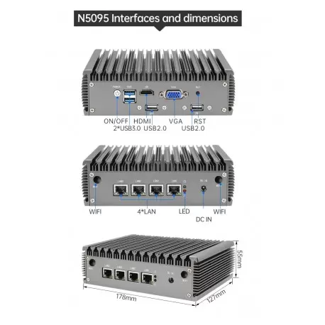 مینی باکس صنعتی و کاربردی و بسیار حرفه ای CPU N5095 با 4 پورت لن 2.5 گیگ مدل kc5203 - کویر کامپیوتر 